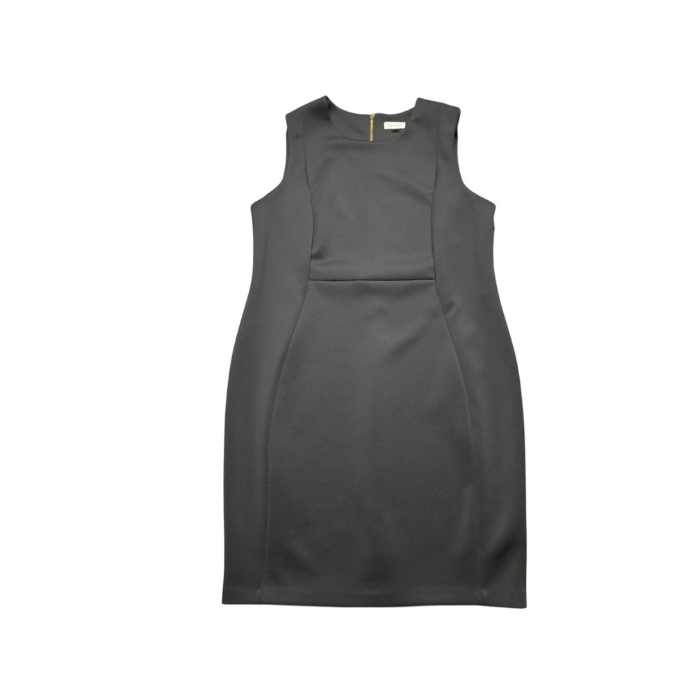 Calvin Klein Scuba Sheath Midi Dress Sz 20W Black Stretch Gold Zipper Sleeveless